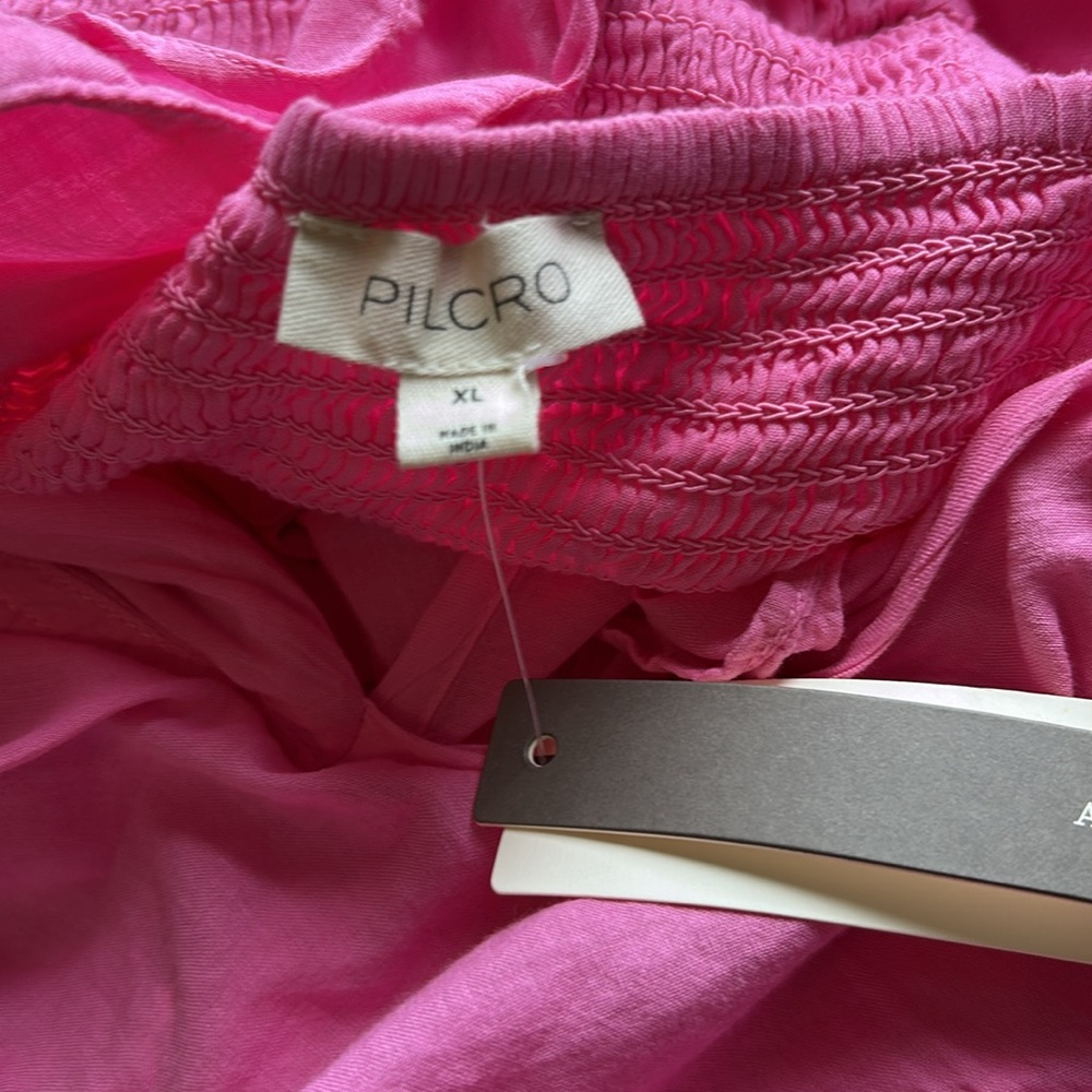 Anthropologie Pilcro Flutter Sleeve Tiered Dress Pink Maxi Button Front XL NEW - Picture 12 of 13